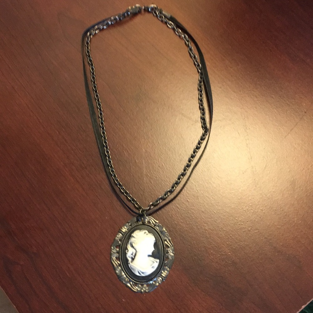 Timeless Black and Silver Victorian Cameo Necklace
